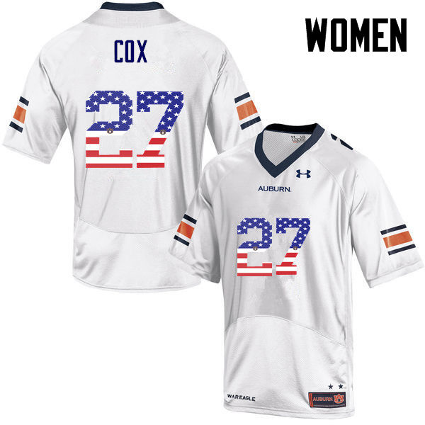 Women's Auburn Tigers #27 Chandler Cox USA Flag Fashion White College Stitched Football Jersey